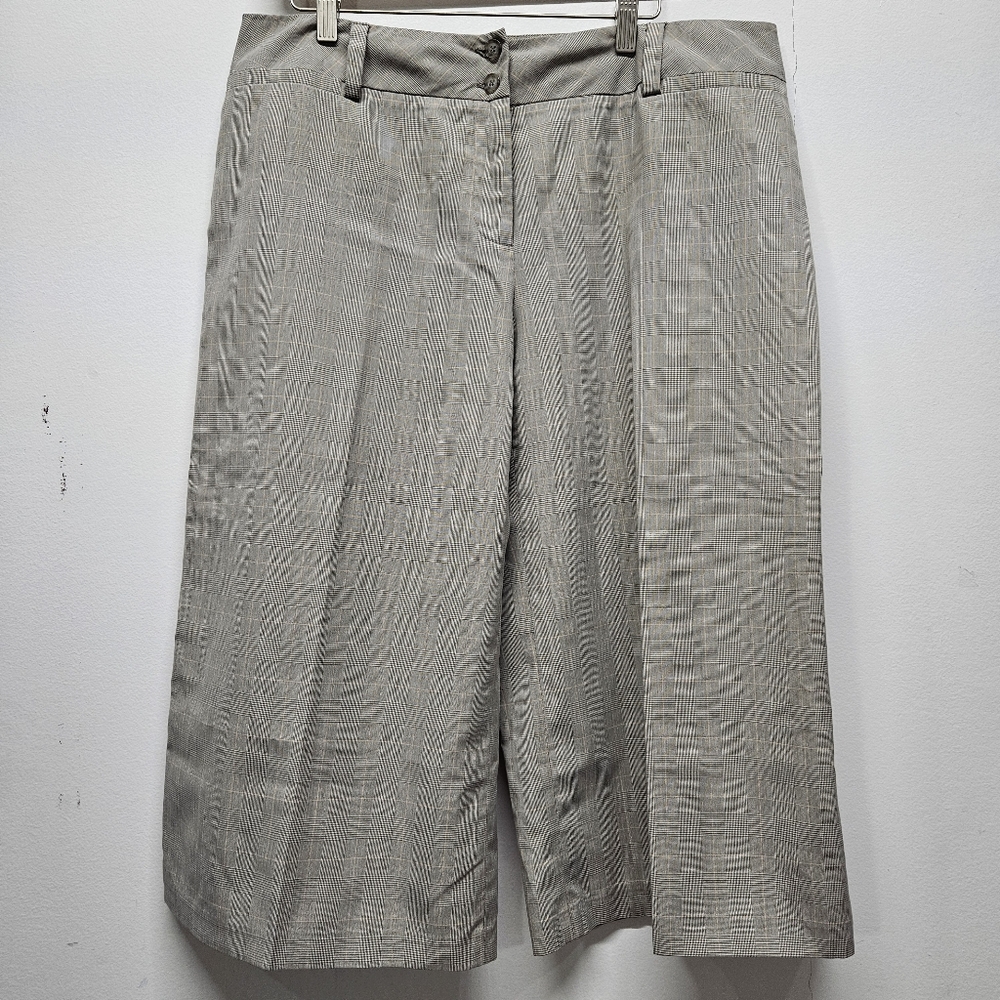 AB Studio Wide Leg Cropped Pants Mid Rise Size 12 Check Print Academia Y2K